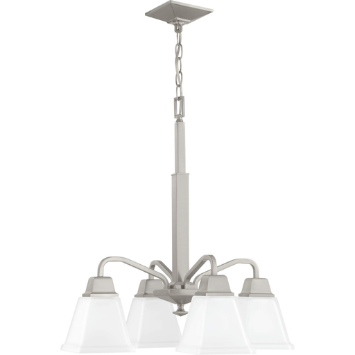 Product image for Progress P400118-009 Clifton Heights Collection Four-Light Brushed Nickel Etched Glass Craftsman Chandelier Light