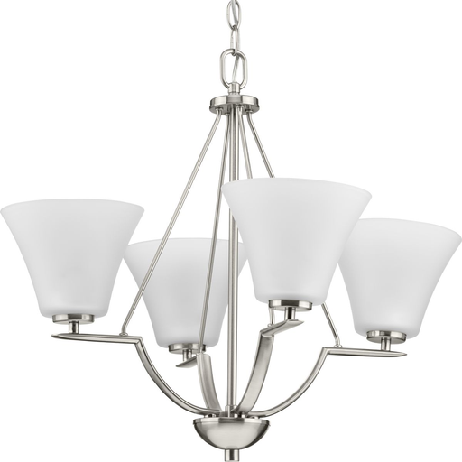 Product image for Progress P4622-09 Bravo Collection Four-Light Brushed Nickel Etched Glass Modern Chandelier Light