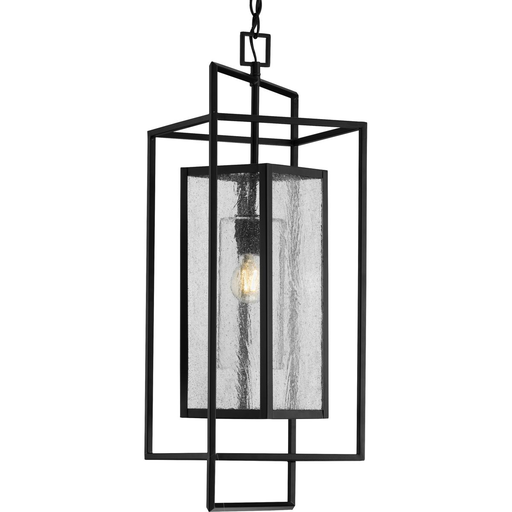 Product image for Progress P550089-031 Navarre One-Light Matte Black and Seeded Glass Indoor/Outdoor Hanging Pendant Light
