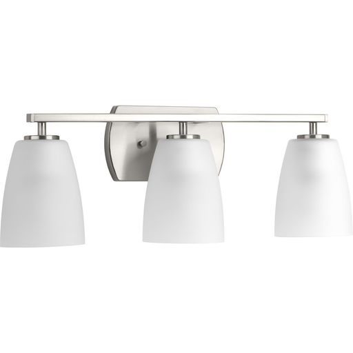 Product image for Progress P300133-009 Leap Collection Three-Light Brushed Nickel Etched Glass Modern Bath Vanity Light