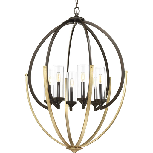 Product image for Progress P400026-020 Evoke Collection Six-Light Antique Bronze Clear Glass Luxe Chandelier Light