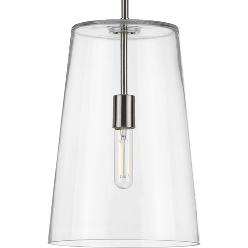Product image for Progress P500242-009 Clarion Collection One-Light Brushed Nickel Clear Glass Coastal Pendant Light
