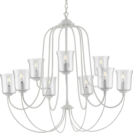 Product image for Progress P400196-151 Bowman Collection Nine-Light Cottage White Clear Chiseled Glass Coastal Chandelier Light