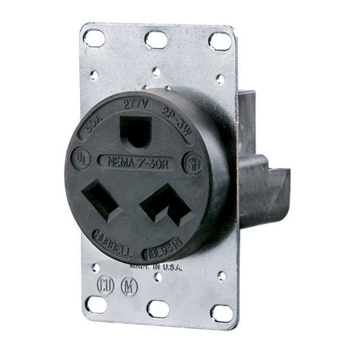 Mayer-DDS-Straight Blade Devices, Receptacles, RTP, Industrial Grade, 2-Pole 3-Wire Grounding, 30A 277V AC, 7-30R, Black, Single Pack.-1