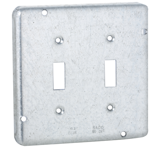 Product image for Raco 881RAC 4-11/16" Square Cover, Exposed Work, 2-Toggle Switches