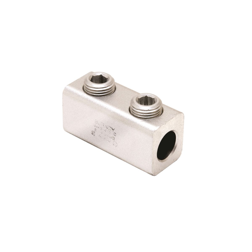Aluminum Mechanical Splice, 4/0-6 AWG, 9/16" Screw Dia, 2 Screws, 5/16" Hex Size, Al/Cu Rated, Tin Plated
