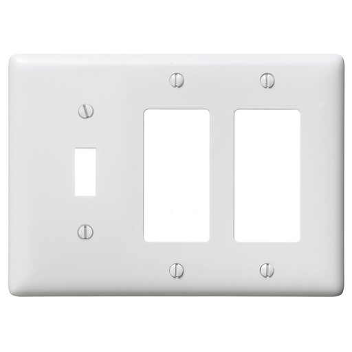 Product image for Hubbell NP1262W 3-Gang White Nylon Standard 1-Toggle 2-Decorator Switch Combination Wallplate