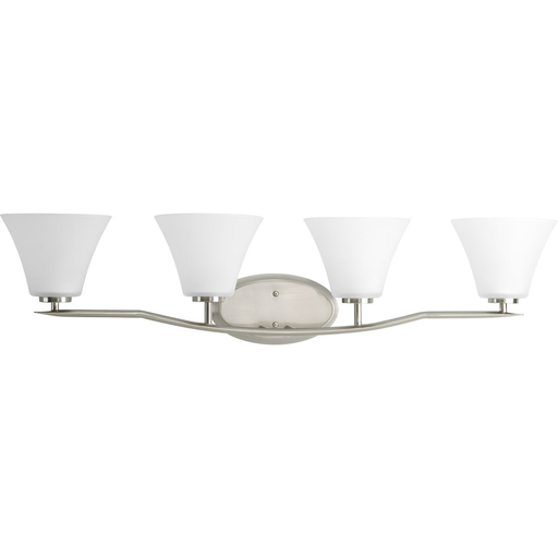 Product image for Progress P2007-09 Bravo Collection Four-Light Brushed Nickel Etched Glass Modern Bath Vanity Light