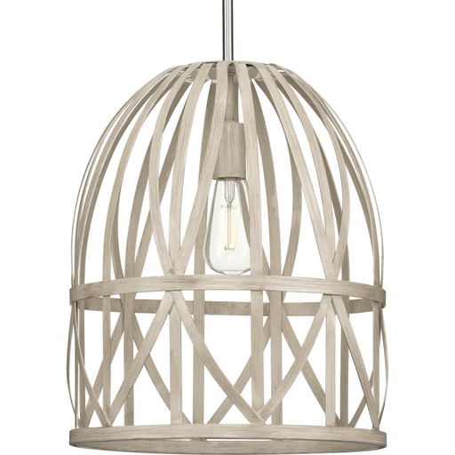 Product image for Progress P500343-185 Chastain Collection One-Light Brushed Nickel Bleached Oak Basket Farmhouse Pendant Light