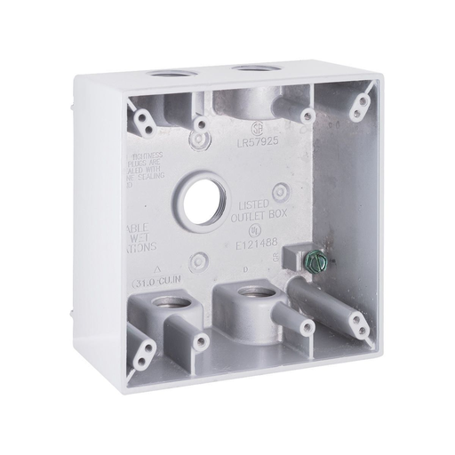 Product image for Bell 5337-1 2-Gang Weatherproof Box, Five 1/2 in. Threaded Outlets, White