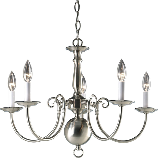Product image for Progress P4346-09 Americana Collection Five-Light Brushed Nickel White Candle Traditional Chandelier Light