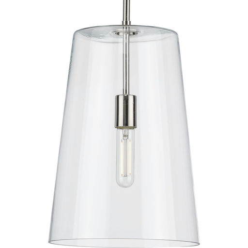 Product image for Progress P500242-104 Clarion Collection One-Light Polished Nickel Clear Glass Coastal Pendant Light