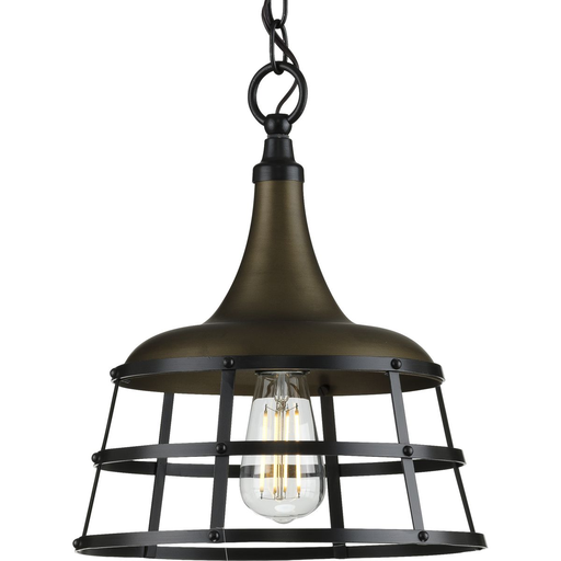Product image for Progress P500236-161 Bastille Collection One-Light Aged Brass Coastal Pendant Light