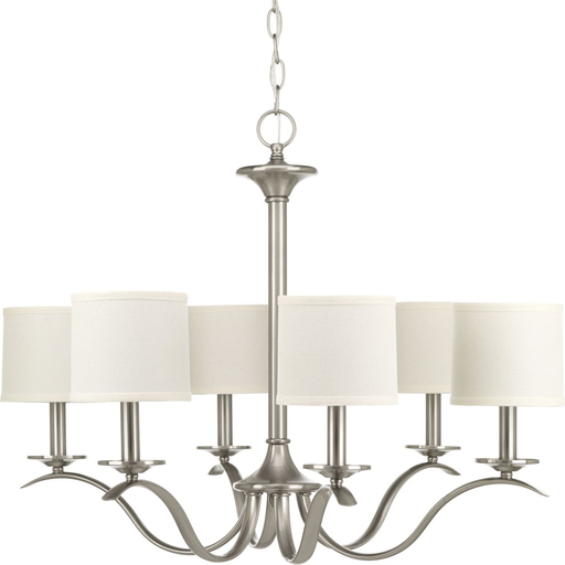 Product image for Progress P4739-09 Inspire Collection Six-Light Brushed Nickel White Linen Shade Traditional Chandelier Light