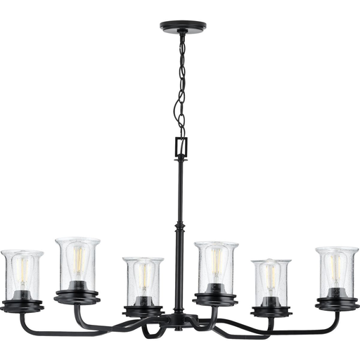 Product image for Progress P400207-031 Winslett Collection Six-Light Matte Black Clear Seeded Glass Coastal Chandelier Light