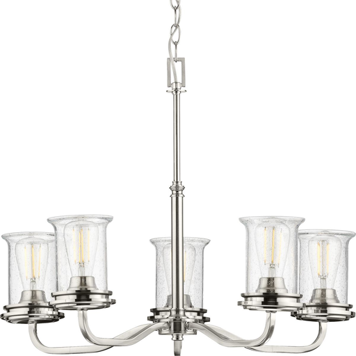 Product image for Progress P400206-009 Winslett Collection Five-Light Brushed Nickel Clear Seeded Glass Coastal Chandelier Light