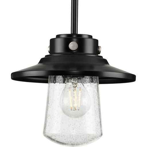 Product image for Progress P550093-031 Tremont Collection One-Light Matte Black and Clear Seeded Glass Farmhouse Style Hanging Mini-Pendant Light