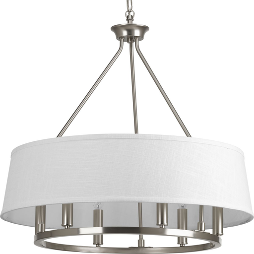 Product image for Progress P4618-09 Cherish Collection 24" Six-Light Brushed Nickel Coastal Chandelier Light with Summer Linen Shade