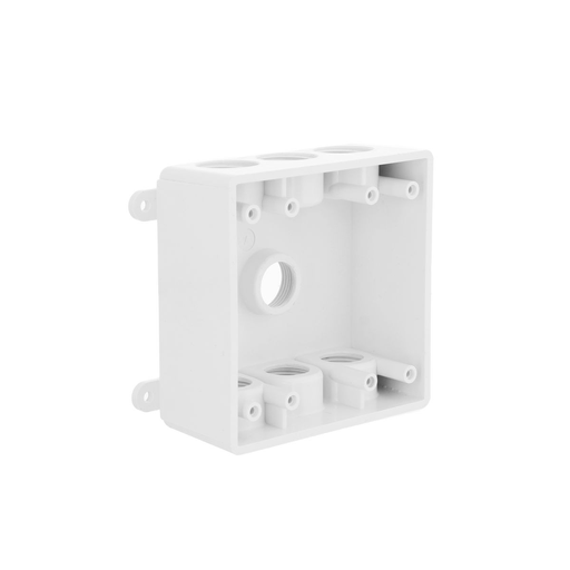 Product image for Raco PDB77550WH 2-Gang Weatherproof Box, Seven 1/2 or 3/4 in. Threaded Outlets, White