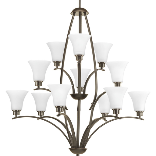 Product image for Progress P4497-20W Joy Collection Twelve-Light Antique Bronze Etched White Glass Traditional Chandelier Light