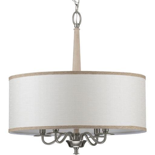 Product image for Progress P400218-009 Durrell Collection Four-Light Brushed Nickel Sailcloth Linen Fabric Shade Coastal Chandelier Light