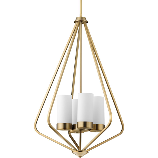 Product image for Progress P500305-109 Elevate Collection Four-Light Brushed Bronze and Etched White Glass Modern Style Hanging Pendant Light