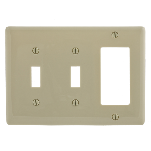 Product image for Hubbell NP226I 3-Gang Ivory Nylon Standard 2-Toggle 1-Decorator Switch Combination Wallplate