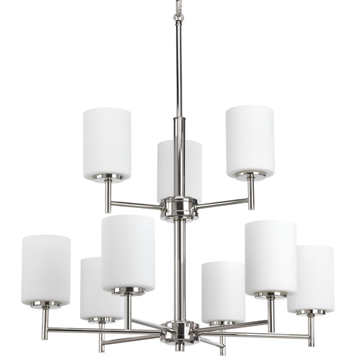 Product image for Progress P4726-104 Replay Collection Nine-Light Polished Nickel Etched Painted White Glass Modern Chandelier Light