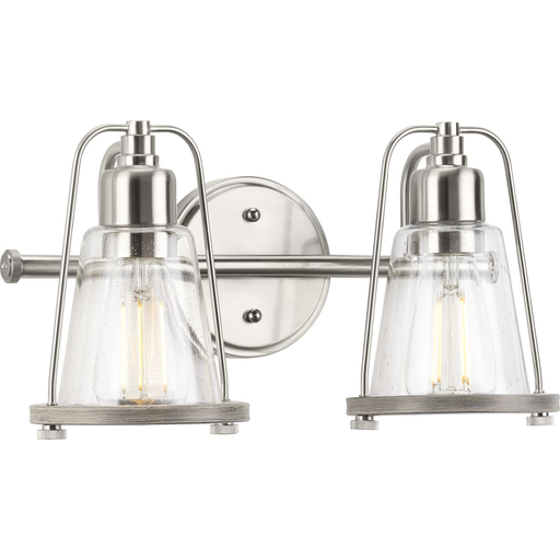 Product image for Progress P300296-009 Conway Collection Two-Light Brushed Nickel and Clear Seeded Farmhouse Style Bath Vanity Wall Light