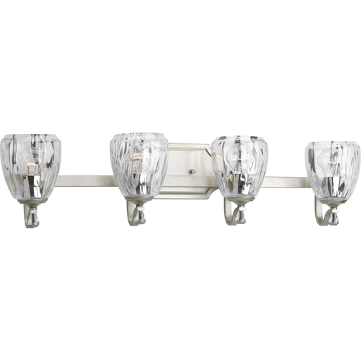 Product image for Progress P300119-134 Anjoux Collection Four-Light Silver Ridge Clear Water Glass Luxe Bath Vanity Light