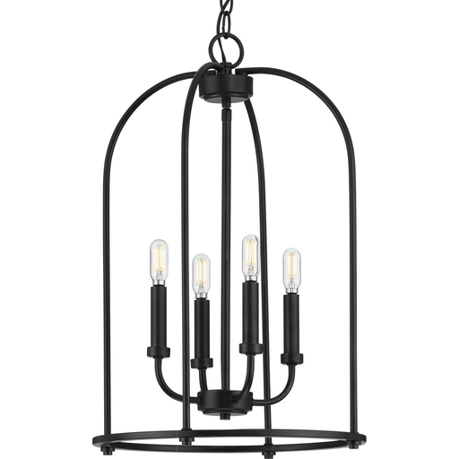 Product image for Progress P500302-031 Leyden Collection Four-Light Matte Black Farmhouse Style Foyer Pendant Light
