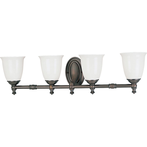 Product image for Progress P3041-74 Victorian Collection Four-Light Venetian Bronze White Opal Glass Farmhouse Bath Vanity Light