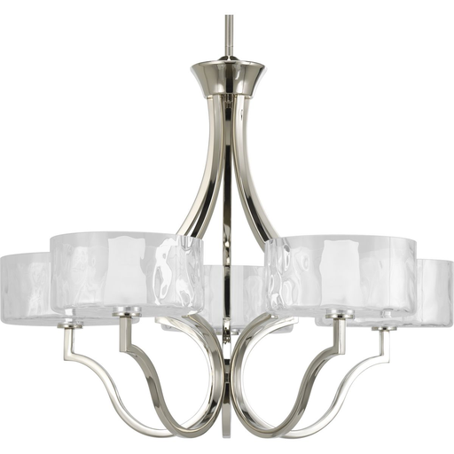 Product image for Progress P4645-104WB Caress Collection Five-Light Polished Nickel Clear Water Glass Luxe Chandelier Light
