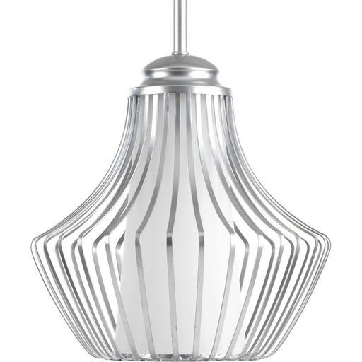 Product image for Progress P5324-121 Finn Collection One-Light Metallic Silver Etched White Glass Global Pendant Light