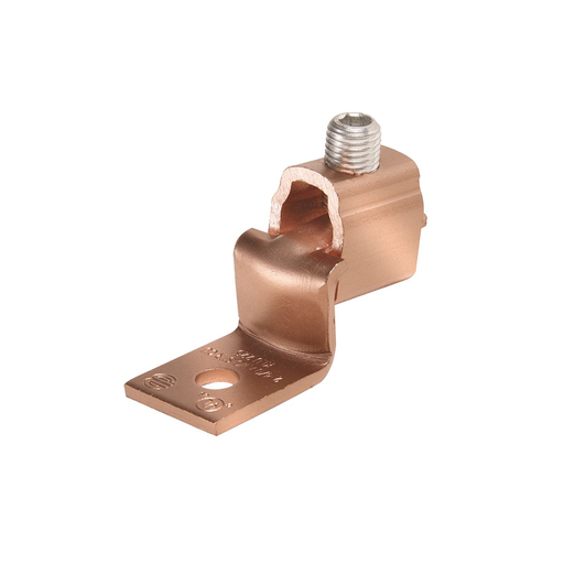 Copper Terminal, Offset Tongue, 1 Hole, 14 AWG (Sol)-6 AWG (Str), #10 Stud, 1 Screw