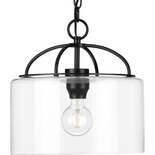 Product image for Progress P500316-031 Leyden Collection One-Light Matte Black and Clear Glass Farmhouse Style Hanging Pendant Light