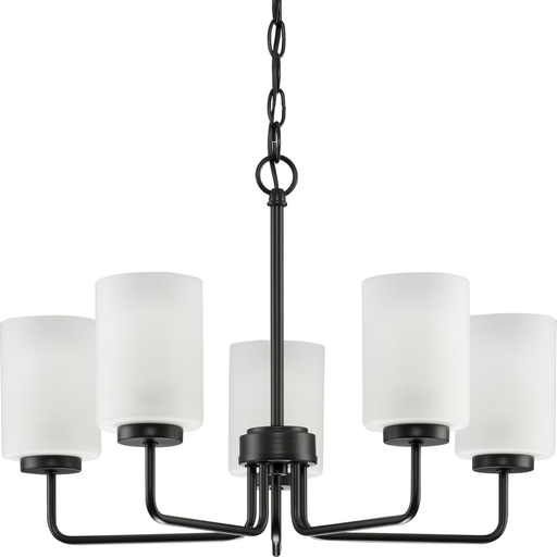 Product image for Progress P400275-031 Merry Collection Five-Light Matte Black and Etched Glass Transitional Style Chandelier Light
