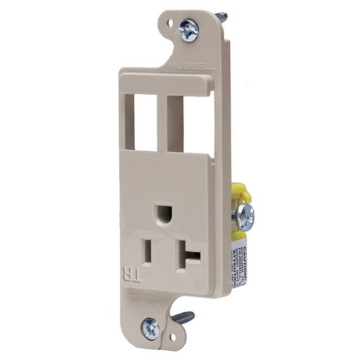 Product image for Hubbell RJ62LATR JLOAD® Multimedia Floor Box Outlet w/ (2) Open Ports, (1) 20A 125V Receptacle - Light Almond