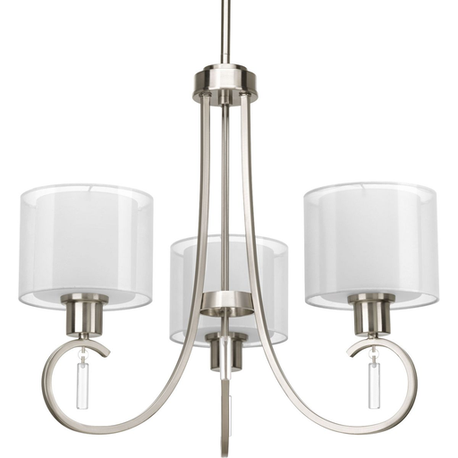 Product image for Progress P4695-09 Invite Collection Three-Light Brushed Nickel White Silk Mylar Shade New Traditional Chandelier Light