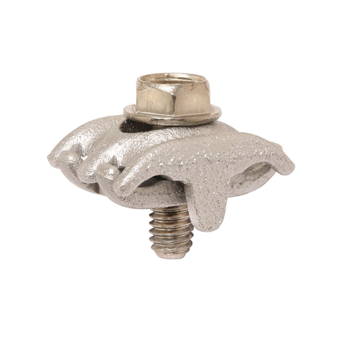 Interlocking finger design accommodates large range of conductor sizes.Tin-plated, cast of high copper alloy and clamped with silicon bronze DURIUM bolt,wrench size:1/2.