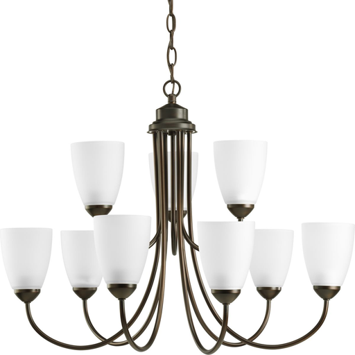 Product image for Progress P4627-20 Gather Collection Nine-Light Antique Bronze Etched Glass Traditional Chandelier Light