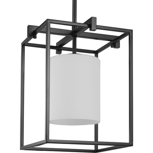 Product image for Progress P500274-031 Chadwick Collection One-Light Matte Black Etched Opal Glass Modern Pendant Light