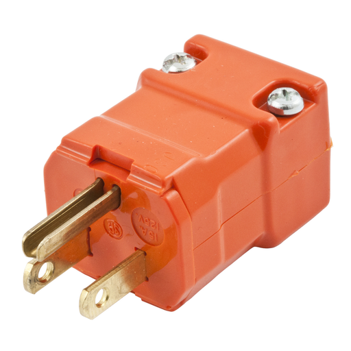 HBL515PVO - Straight Blade Devices, Male Plug, Valise Series, Industrial/CommercialGrade, Straight, 2-Pole 3-Wire Grounding, 15A 125V, 5-15P, Orange, Single Pack, Economy Version