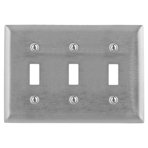 Mayer-DDS-Wallplates and Boxes, Metallic Plates, 3- Gang, 3) Toggle Openings, Standard Size, Stainless Steel-1