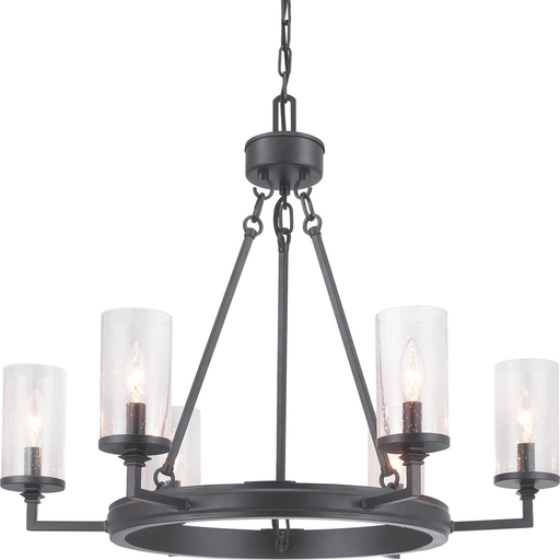 Product image for Progress P400164-143 Gresham Collection Six-Light Graphite Clear Seeded Glass Farmhouse Chandelier Light