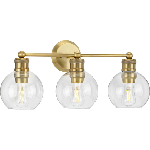 Product image for Progress P300051-163 Hansford Collection Three-Light Vintage Brass Clear Glass Farmhouse Bath Vanity Light