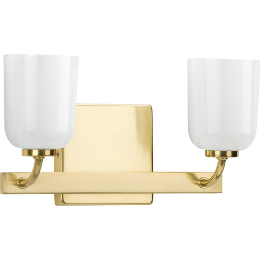 Product image for Progress P300281-012 Moore Collection Two-Light Satin Brass White Opal Glass Luxe Bath Vanity Light