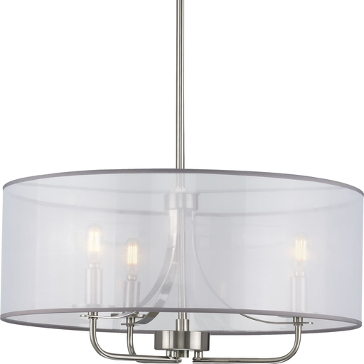 Product image for Progress P500243-009 Riley Collection Three-Light Brushed Nickel Organza Shade New Traditional Pendant Light