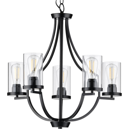 Product image for Progress P400197-031 Lassiter Collection Five-Light Matte Black Clear Glass Modern Chandelier Light