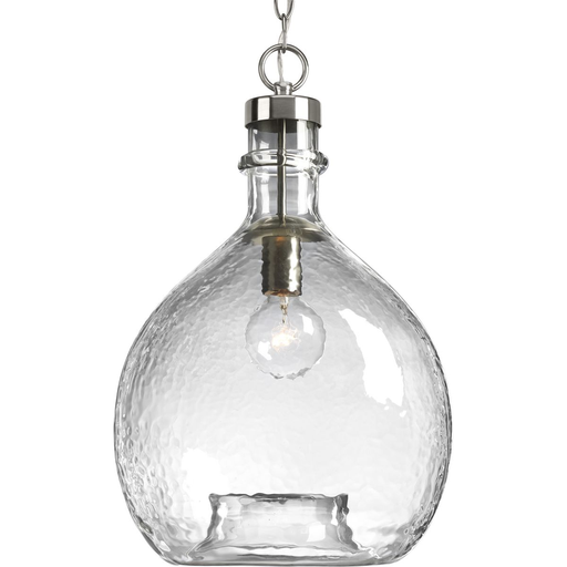Product image for Progress P500064-009 Zin Collection One-Light Brushed Nickel Clear Textured Glass Global Pendant Light